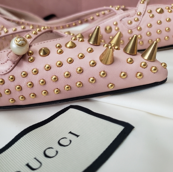 GUCCI Malaga Kid Studded Pointed Toe Unia Flats - Picture 13 of 16